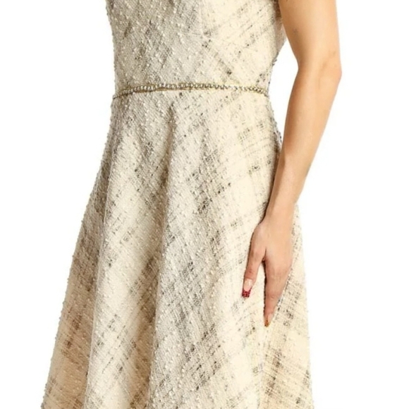 🎄 Tahari Arthur S. Levine Textured Fit & Flare Dress – Champagne Cream Size 4 - Picture 3 of 17